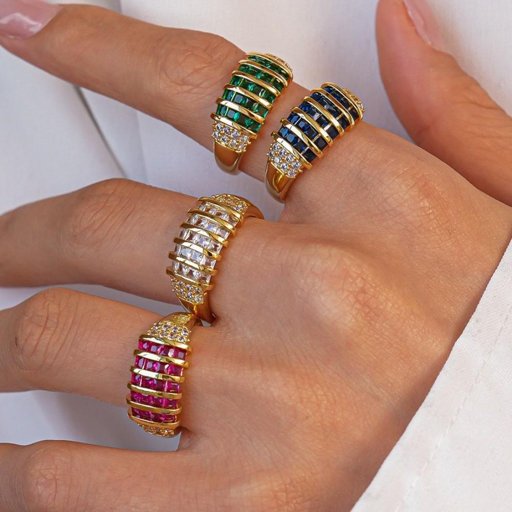 Jewelry Accessories Zircon Opening Ring Geometric Chunky Enamel Ring Rhinestone Ring Women Gift