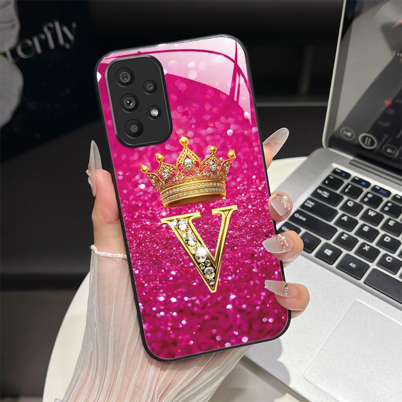 Чехол для Samsung Galaxy A52 A52S A72 A73 A53 A33 5G Модный Чехол с Буквами Жесткий Закаленный Стеклянный Задний Корпус с Мягким Краем Защитный