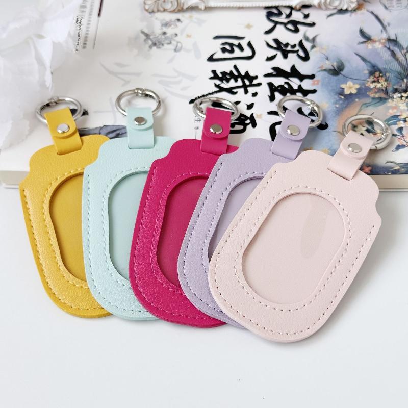 PU Leather ID Badge Holder with Clear Window Detachable Key Ring Anti-fall Card Case for Nurses Students Employees