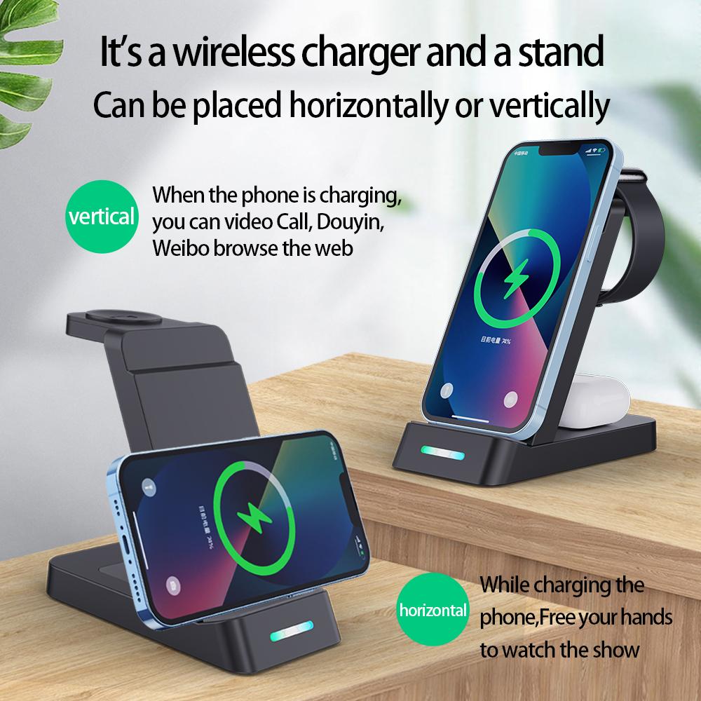 B-20A Vertical Wireless Charger for Apple Watch,iPhone,AirPods 3 in 1 Wireless Charger Stand Dock Station