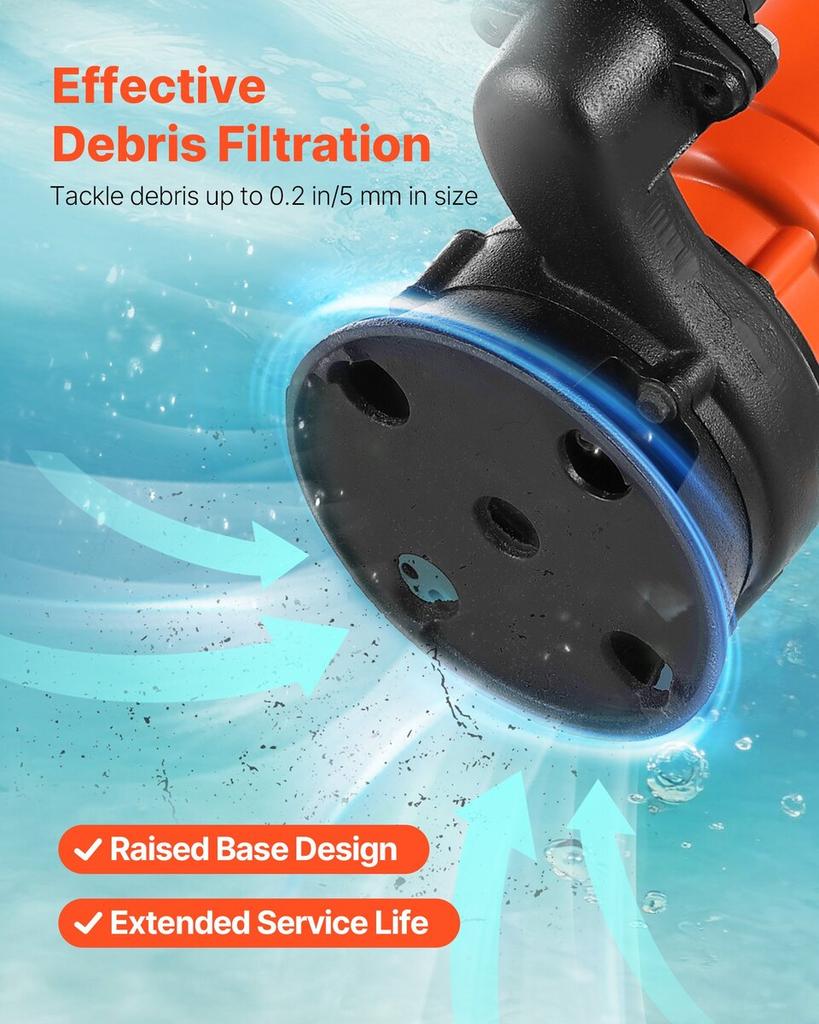 550W Submersible Trash Pump, 18000 L/H, Cast Iron Submersible Sump Sewage Pump with 2 in Discharge, 10M Max Lift, Draining Dirty Clean Water, for