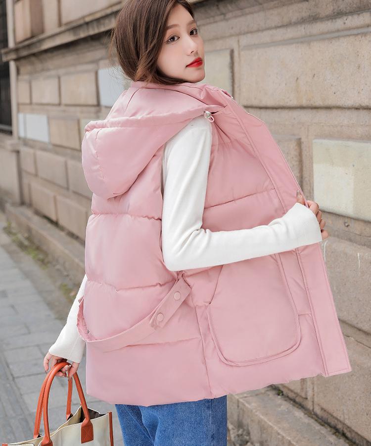 Women Autumn Winter Short Hooded Vest Coat With Belt Outwear Overcoat Oversized Puffer Jacket Cotton Padded Parkas Waistcoat