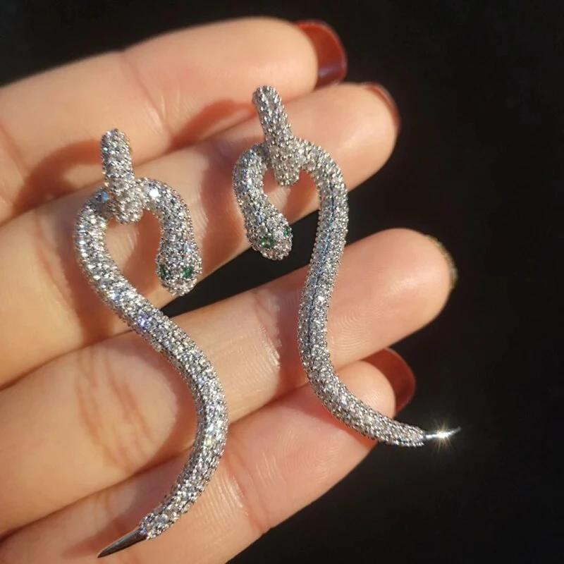 CAOSHI Punk Style Snake Shape Earrings for Women Luxury Brilliant Cubic Zirconia Jewelry for Party Gorgeous Accessories Gift