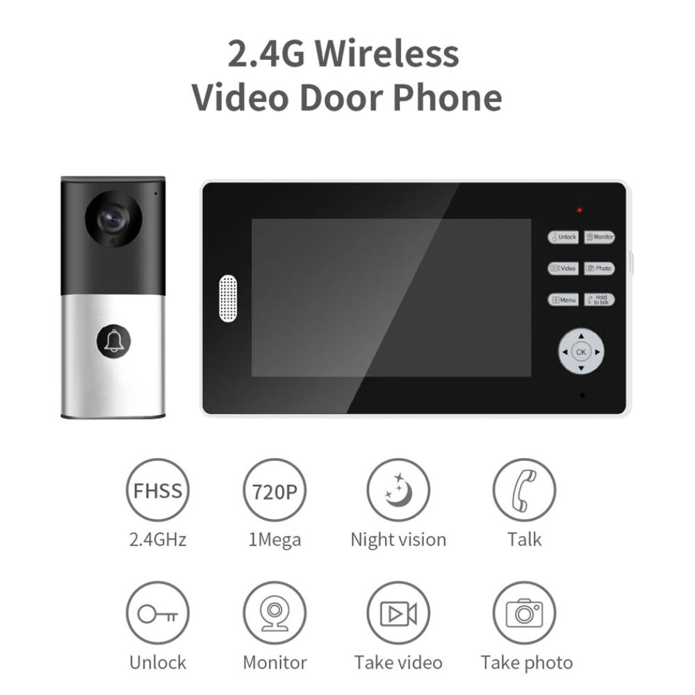 2.4G 7-дюймовый ЖК-монитор 140 градусов широкоугольный беспроводной домофон видеодомофон 720P видеодомофон