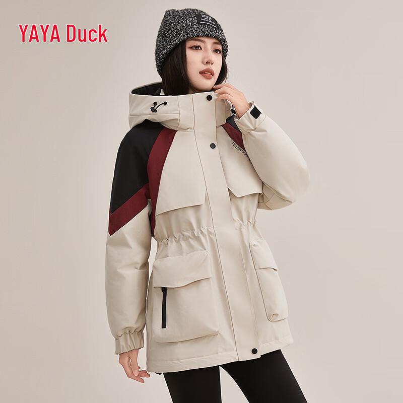 YAYA Women's Mid-Length Color Block Down Jacket