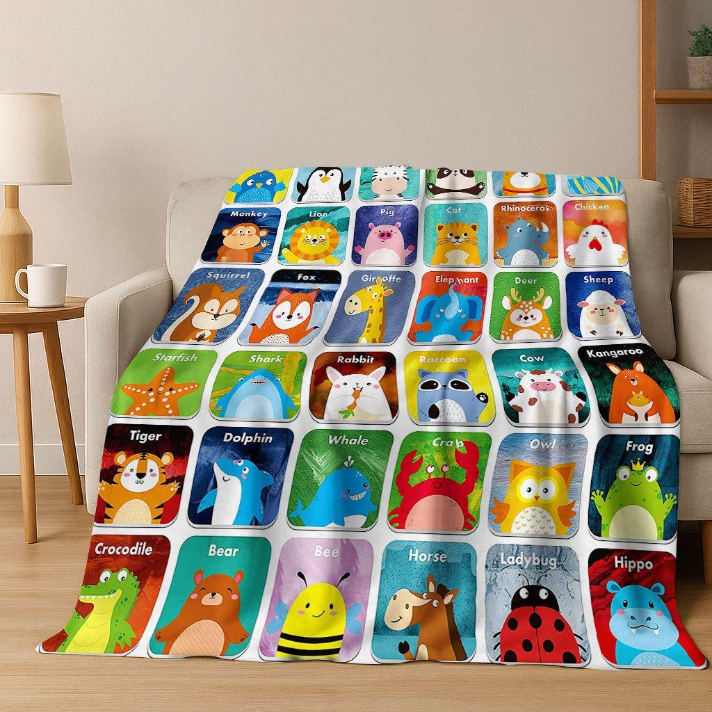 ABC Animal Alphabet Cartoon Early Educatio Children Flannel Blanket,Cozy Soft Throw Blanket for Home Bedroom Bed Sofa Cover