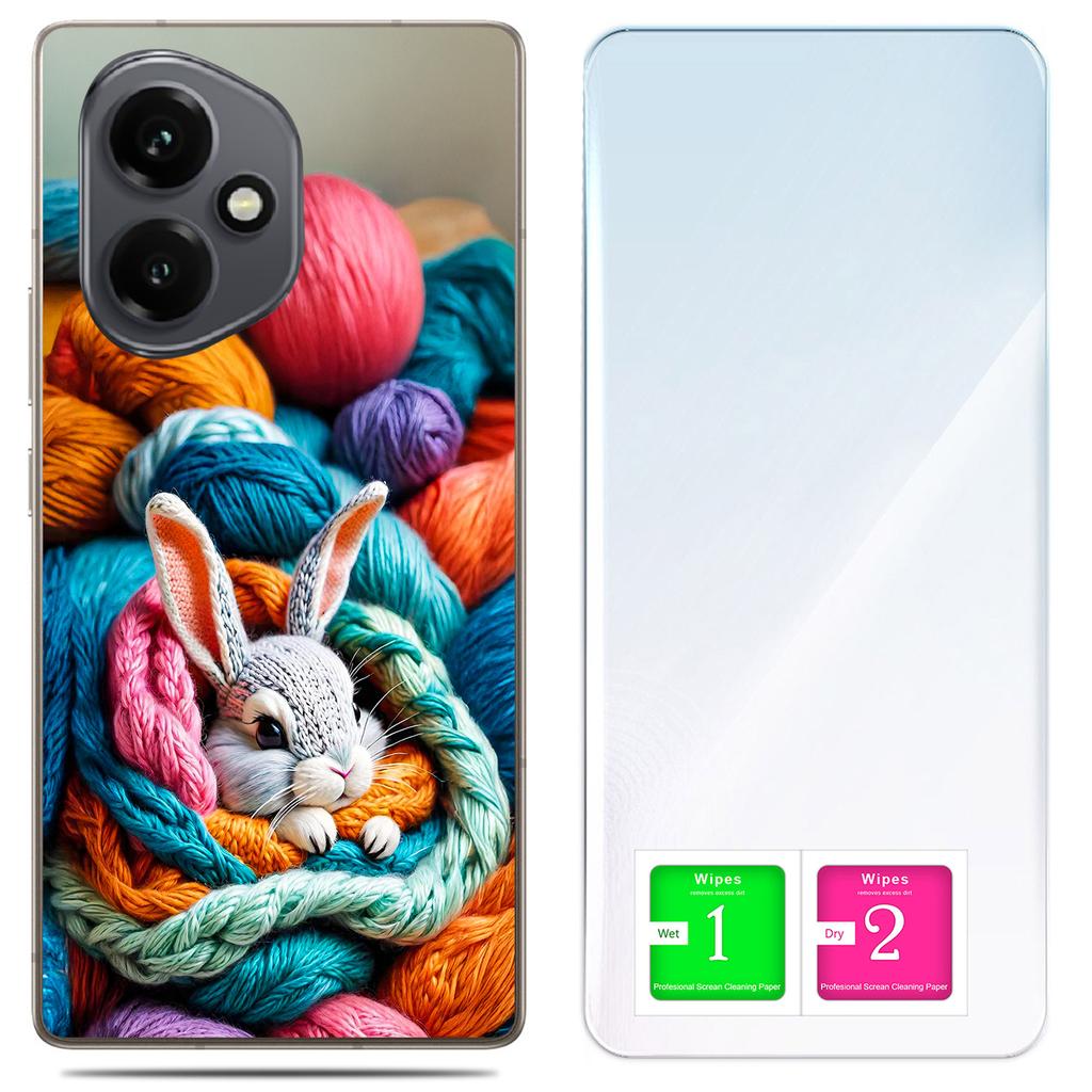 Etui Do Honor X7D / 400 Smart Obudowa Foto Case Plecki Królik + Szkło 9H