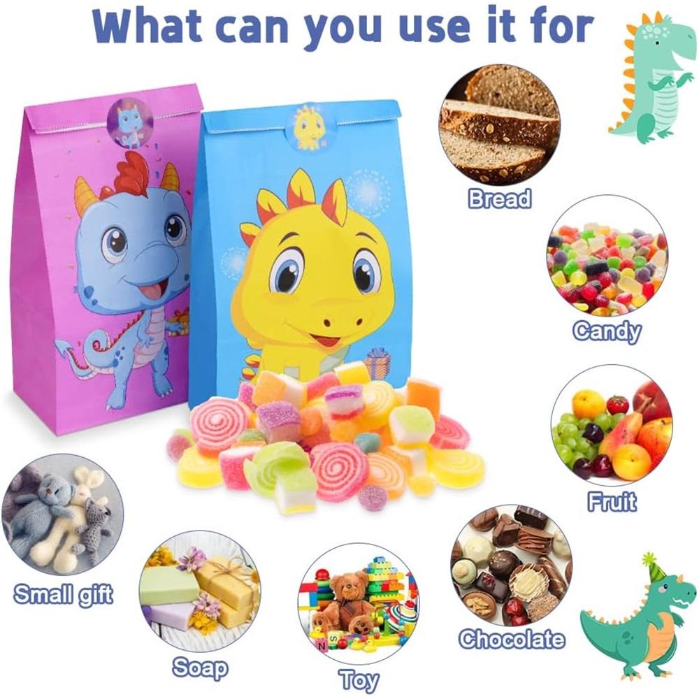 Подарочные пакеты, 24 упаковки бумажных пакетов для вечеринок с милыми наклейками, пакеты из крафт-бумаги для детских вечеринок, праздников, детских дней рождения, Хэллоуина