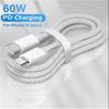 Usb C To Type C Fast Charging PD 60W Mobile Phone Date Cable For Iphone15 Android Samsung Huawei Type C Braided Charger Cable