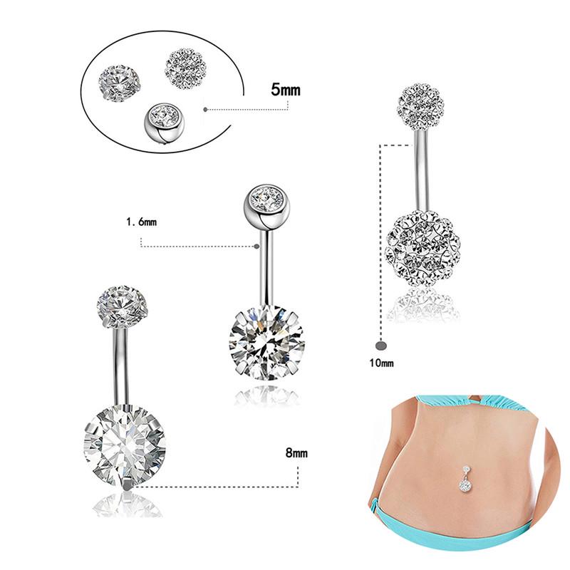 5Pcs/Set Stainless Steel Navel Belly Button Rings Bar Piercing Jewelry