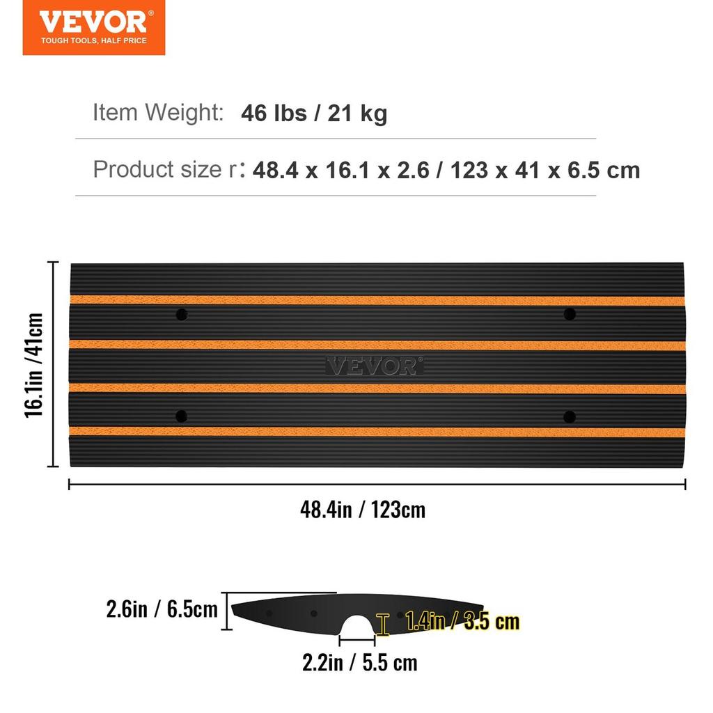 Curb Ramp, 2.6" Rise Rubber Driveway Ramps, Heavy Duty 33069 lbs Weight Capacity Threshold Ramp, Curbside Bridge Ramps for Loading Dock Garage