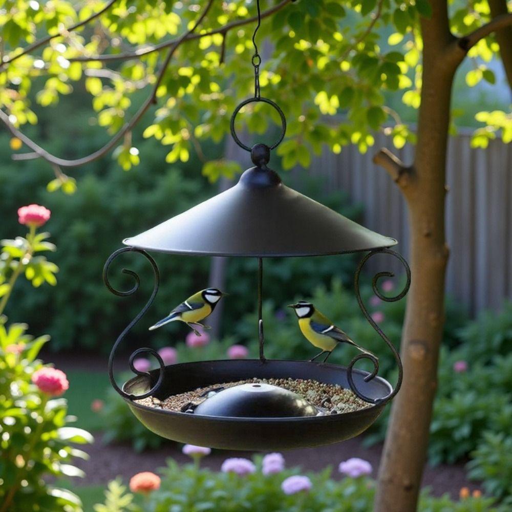 Rainproof Bird Feeder Iron Bird Feeding Tray Garden Decor Bird Food Dispenser  Patio