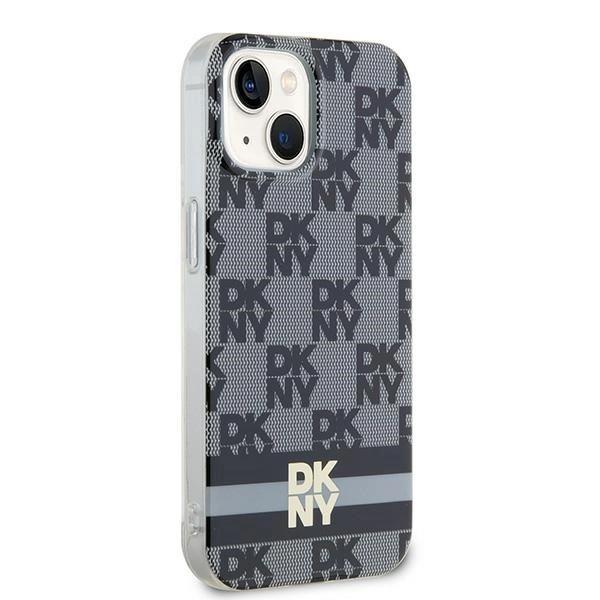 Dkny Iml Checkered Mono Pattern & Printed Stripes Magsafe Case For Iphone 15/14/13 - Black