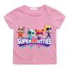 Мультяшная футболка с принтом SuperKitties, летняя, с короткими рукавами, для девочек, новинка 2025 года, детская повседневная футболка