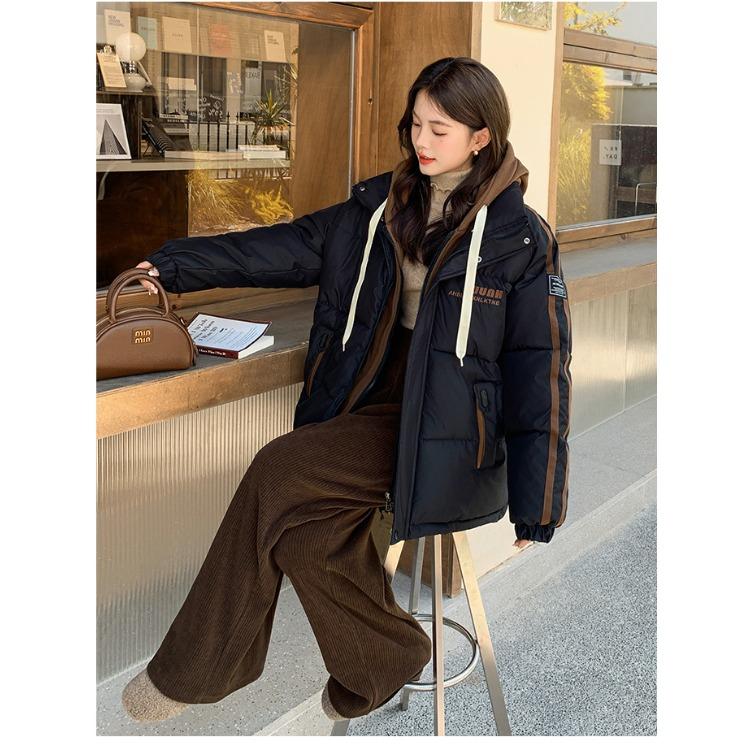 Утолщенная зимняя куртка для женщин с контрастными цветами, хлопковое пальто в корейском стиле, короткая секция, имитация двухкомпонентного пуховика