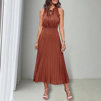 Женское бохо миди платье летнее с V-образным вырезом, на завязках, без рукавов, плиссированное платье-свинг, повседневное, летящее, А-силуэта, пляжный сарафан