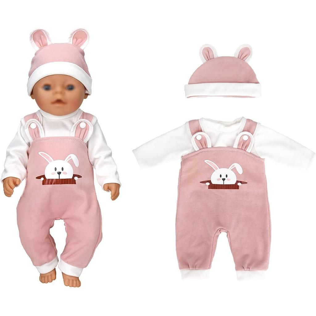 Doll Clothes for 36-43cm / 17Inch New Born Baby Dolls, Soft Outfit with Hat (Not A Doll)