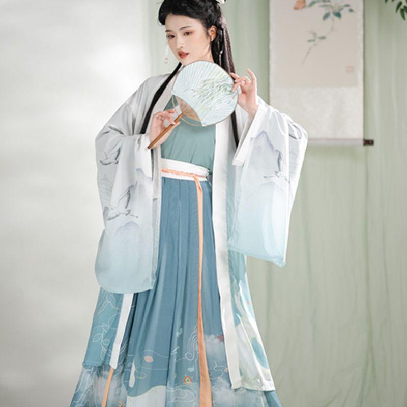 Китайский стиль династии Вэй и Цзинь Ханфу для мужчин и женщин, цельный костюм с юбкой длиной до талии и перекрестным воротником, с перфорацией