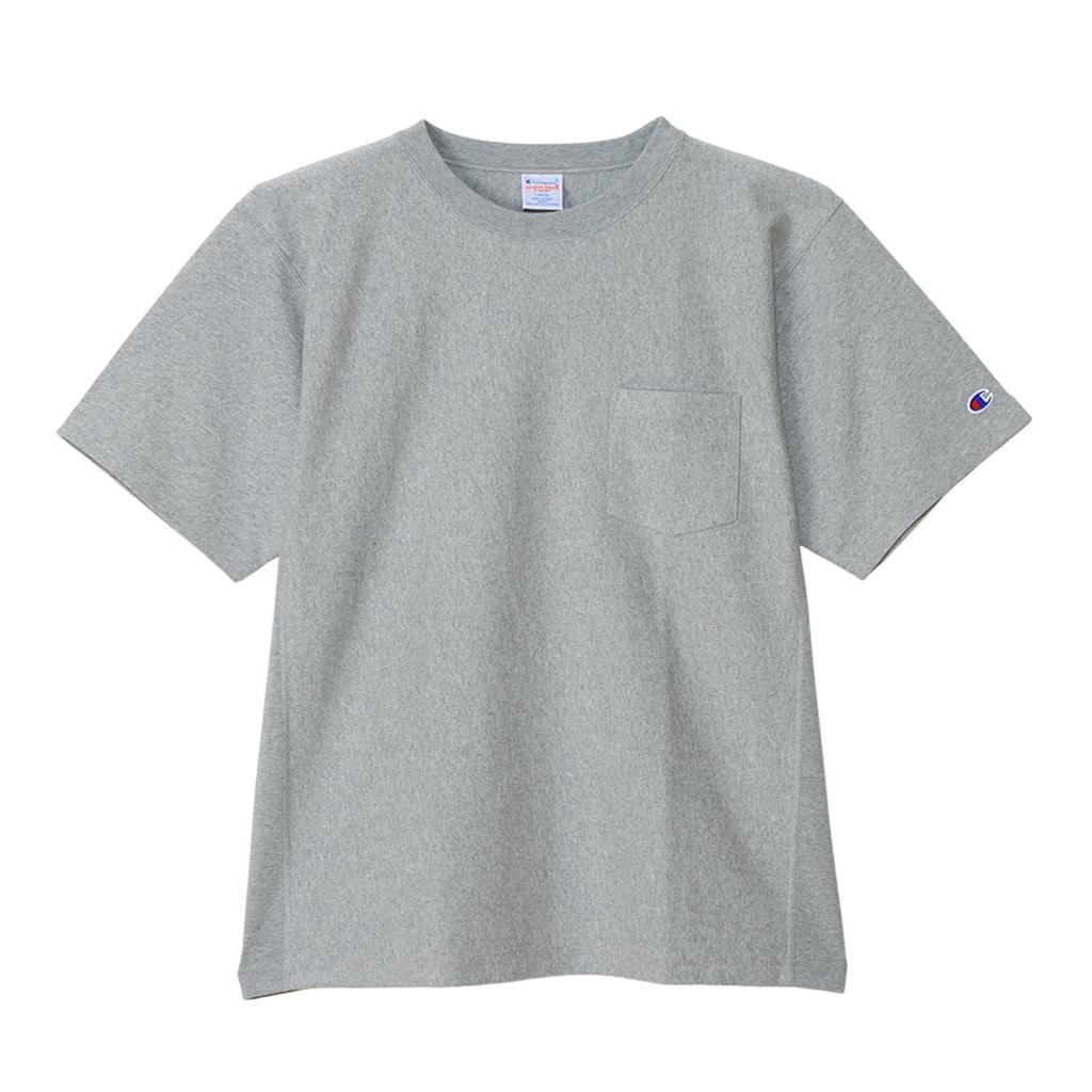 Short Sleeve Short Sleeve Round Neck Cotton COTTON USA Reverse Garment Wash Short Sleeve Pocket Oxford Gray L [Champion] T-Shirt 100% 9.4oz Weave(R)