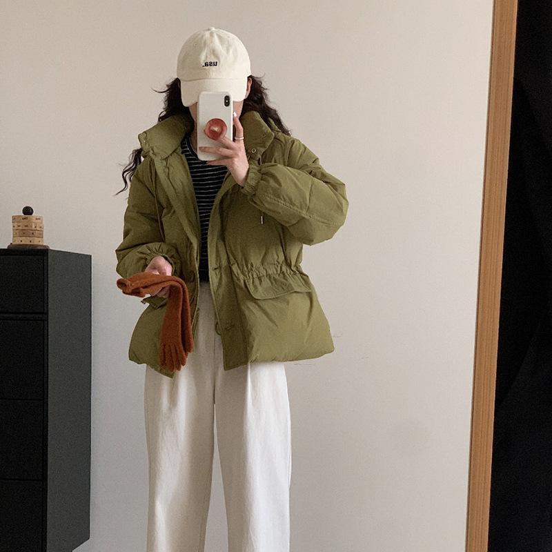Модная милая куртка-пуховик на шнурке, женская, короткая, зимняя, новая, с капюшоном, тонкая, маленькая, теплая куртка