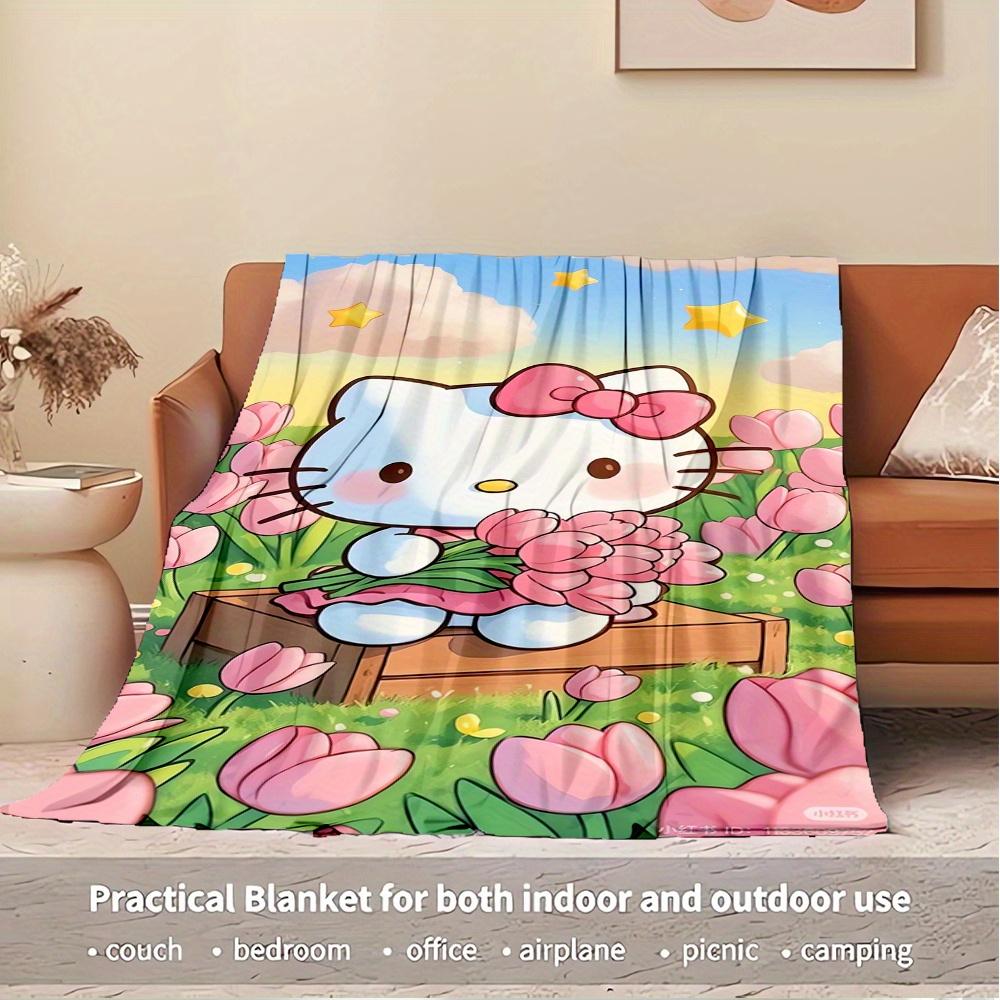 1pc Hello Kitty, Flowers, SpringDigital Print Fleece Blanket - Contemporary Style, Suitable for All Seasons, Perfect for Home, Travel, or Ca
