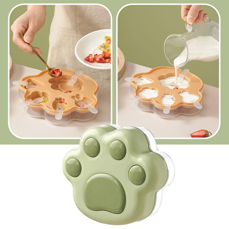 Cat'S Paw Ice Making Box Kids Baby Cute Shapes Silicone Mini Popsicle Molds Reusable Ice Cream Mold Popsicle Maker Homemade Set