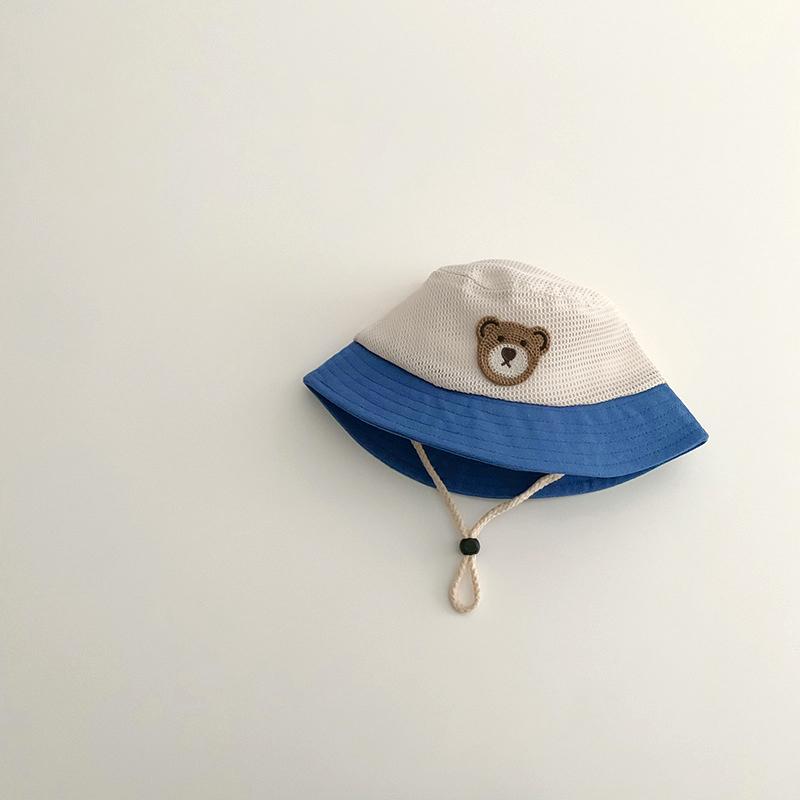Cute Cartoon Bear Baby Bucket Hat Summer Mesh Breathable Fisherman Cap for Kids Boys Girls Wide-brim Adjustable Sun Hats