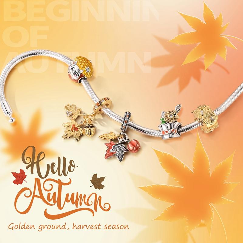 Copper Charm Autumn Series Maple Leaf Squirrel Deer Pendant Beads Fit Original Bracelets Fine Diy Birthday Jewelry