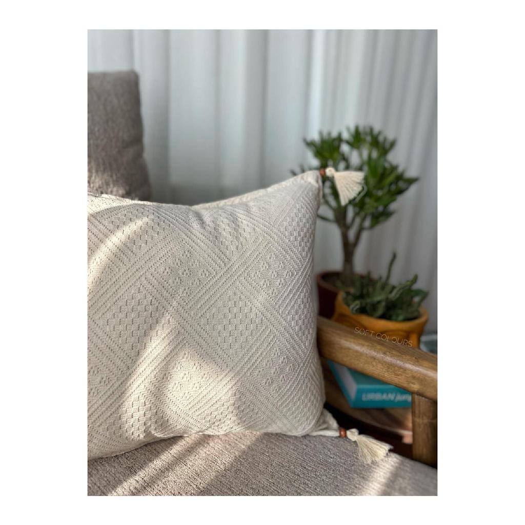 Bohemian Authentic 100% Cotton Linen Jacquard Fabric Throw Pillow 43x43 Cm