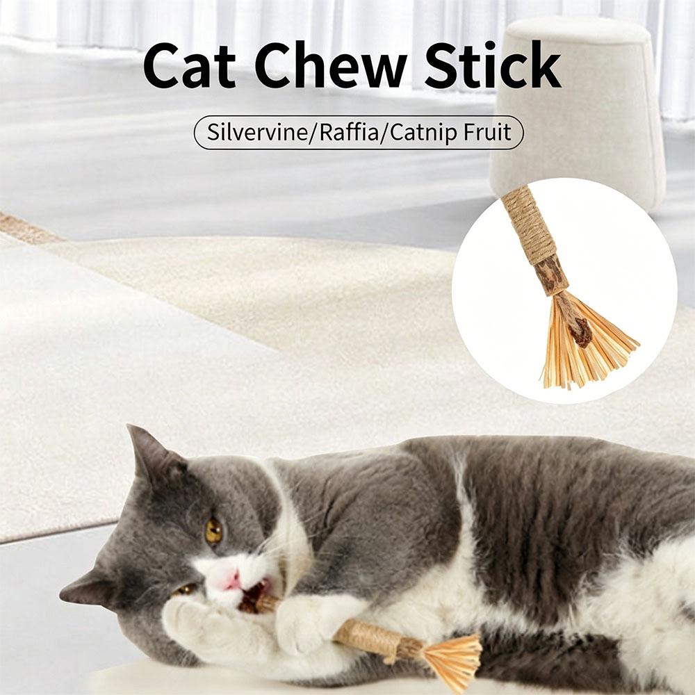 5 PCS Natural Silvervine Sticks for Cats, Raffia Matatabi Cat Chew Toys for Teeth Cleaning, Edible Dental Molar Sticks for Kitten Hairball Relief