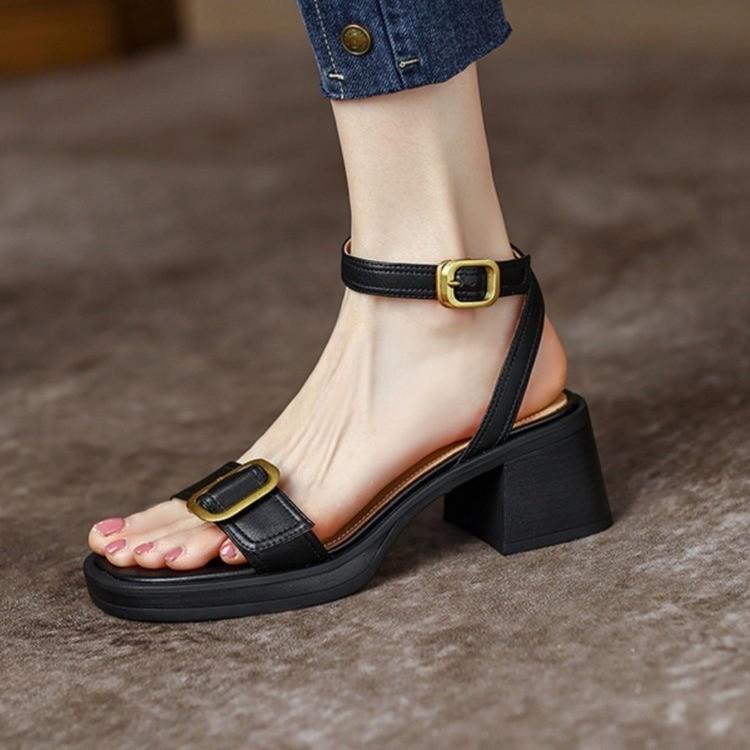 Fashion Ankle Strap VINTAGE Sandals for Women Open Toe High Heels Sandalias De Mujer Belt Buckle Square Heeled Women Pumps