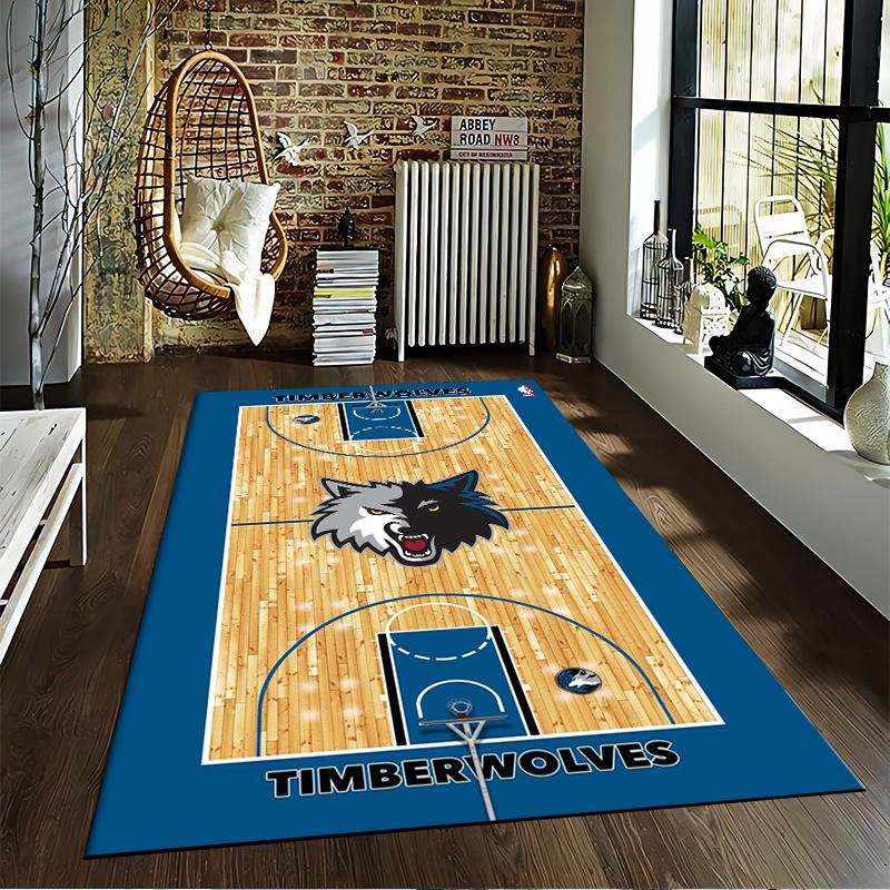 "Timberwolves Court Style Carpet with Wolf Logo - Sports Design Rug" Suitable for use as an anti-slip for living room bedroom sofas