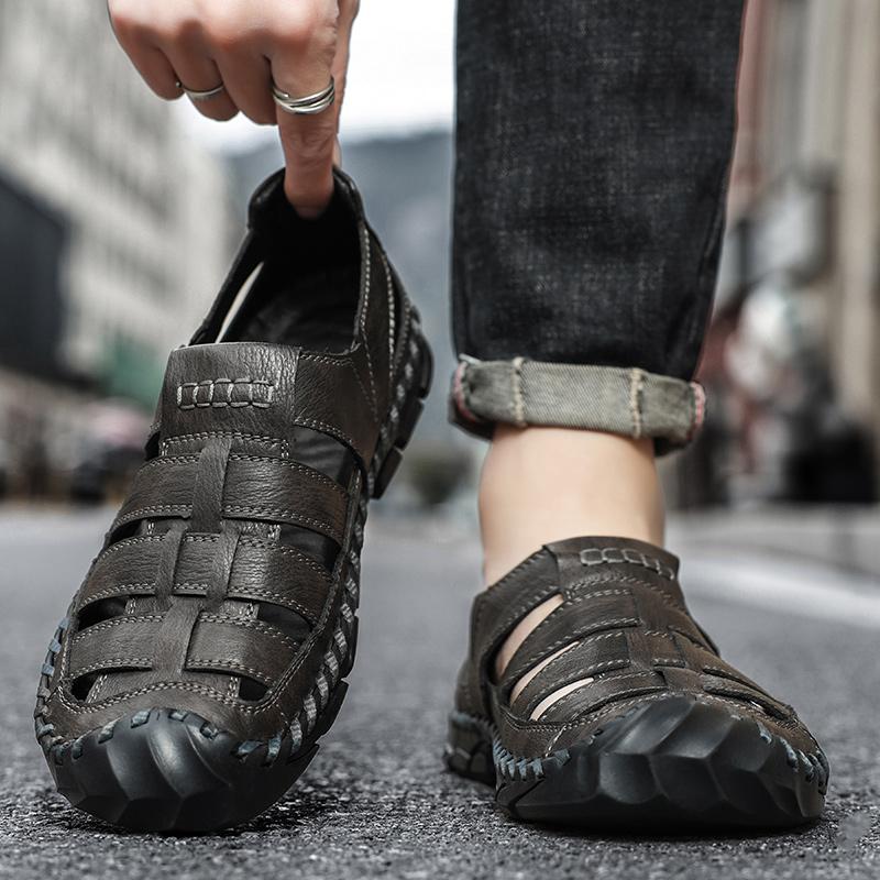 Fashion Men's Summer Thick Bottom Sandals 2025 New Casual Beach Sandals Men Shoes Leather Breathable Comfortable Soft Roman Men's Slippe