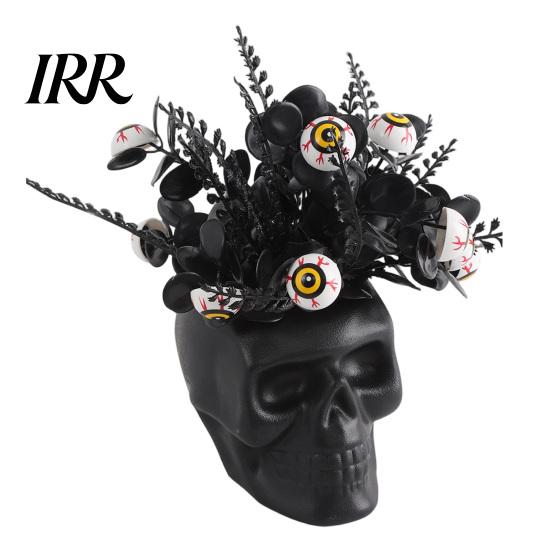 Spooky Skull Figurine Figurine, Black Red Rose Creepy Eyeballs Skeleton Halloween Lightweight Decoration Table Centerpiece for Tabletop, Desk, Mantel,