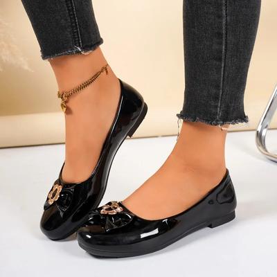 Женские туфли Slip on женские туфли на плоской подошве больших размеров для офиса и карьеры женские туфли на плоской подошве с металлическим украшением и завязкой-бабочкой с круглым носком женские