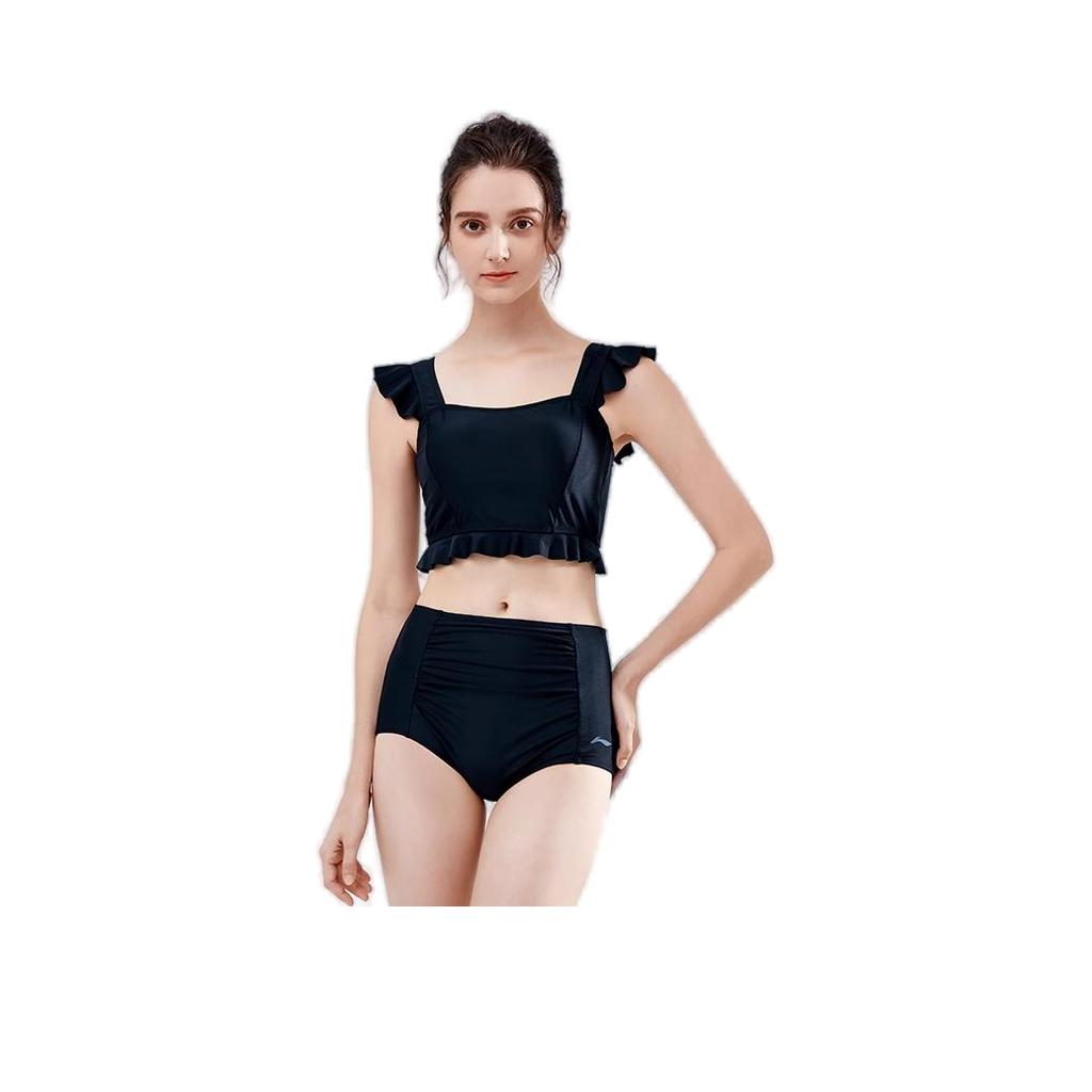 Li-Ning Solid Color Comfortable Padded Sleeveless Two-Piece Swimsuit Women Swimwear Black LSYR679