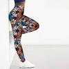 Womens Orange Chrysanthemum Prints Stretch Yoga Leggings Fitness Running Gym Sports Active Pants