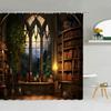 3D Библиотека Занавеска для душа, Винтажный книжный шкаф Книги Готика Магия Полиэстер Принтованная ткань Ванная комната Декоративные аксессуары для ванны