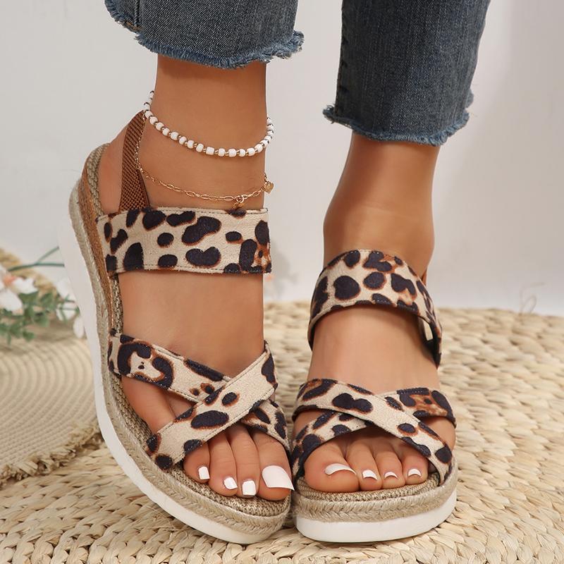 Женские босоножки на танкетке с леопардовым принтом Lucyever, удобные босоножки на платформе для женщин, повседневная летняя обувь с открытым носком, Mujer