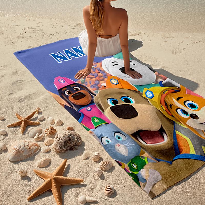 Custom Name Ultra-Soft Beach Towel with Pupstruction Theme,Ideal for Pool - Camping, Diving - Perfect Travel Essential, Vibrant Beach Towel.