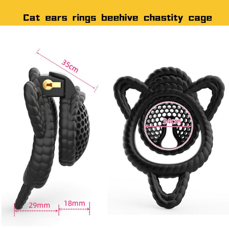 3D Printed Cat Ear Hemp Rope Honeycomb Chastity Cage Adult Sexual Toy Men's Penis Lock Fun Wearing CB Urethra Lock