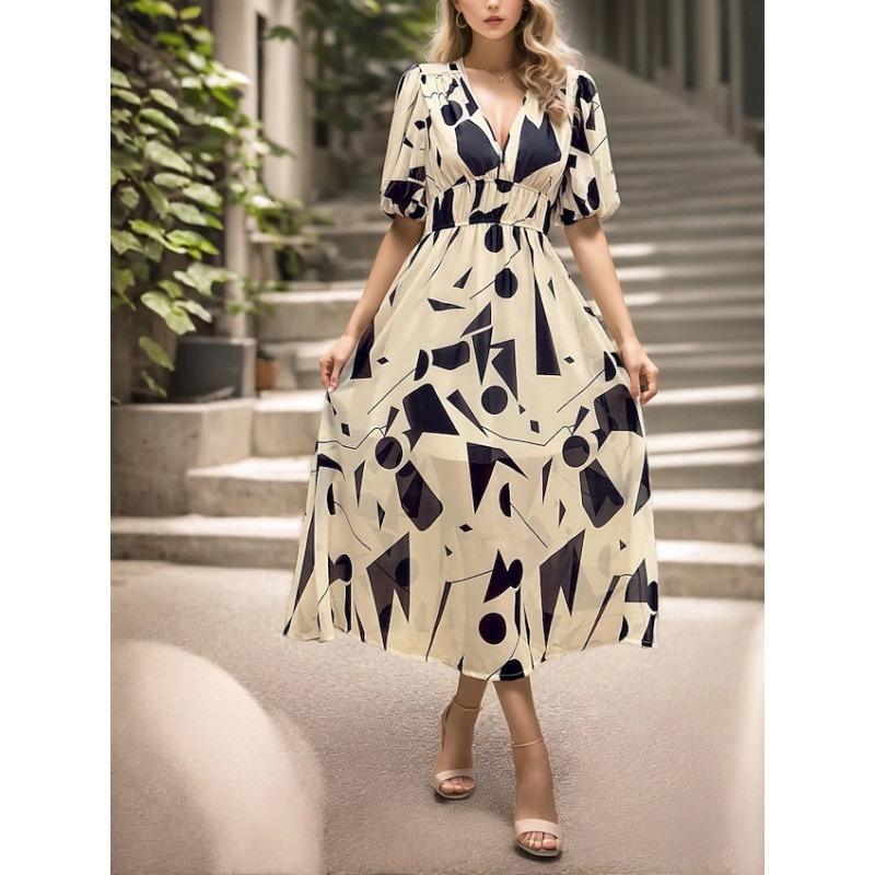 IHUASU Women's Fashion Summer Spring Solid Color Print Casual DressesElegant