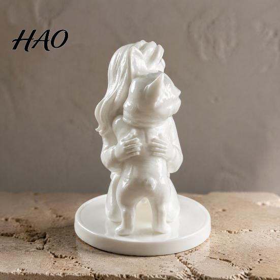 Gift for Dog Owners 3D Printed And Owner Figurine, Minimalist Bulldog Girl Statue, White Sculptures Healing Hugging Pet Sculpture Home Office Tabletop