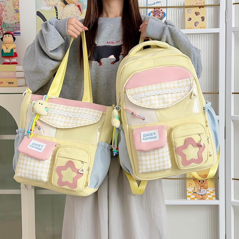 Schoolbag New high-value backpack ins Sweet plaid make-up bag Lightweight travel backpack Middle and high school student schoolbag