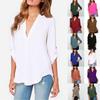 Стильная женская повседневная футболка с длинным рукавом и V-образным вырезом, пуловер, туника, блузка, варианты