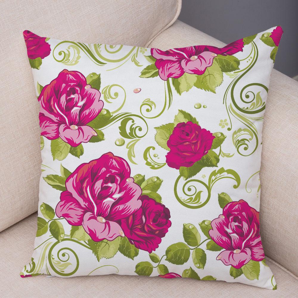 Rose Red Flower Pillowcase Decorative Bird Flower Plant Pillowcase Cushion Sofa Home Car
