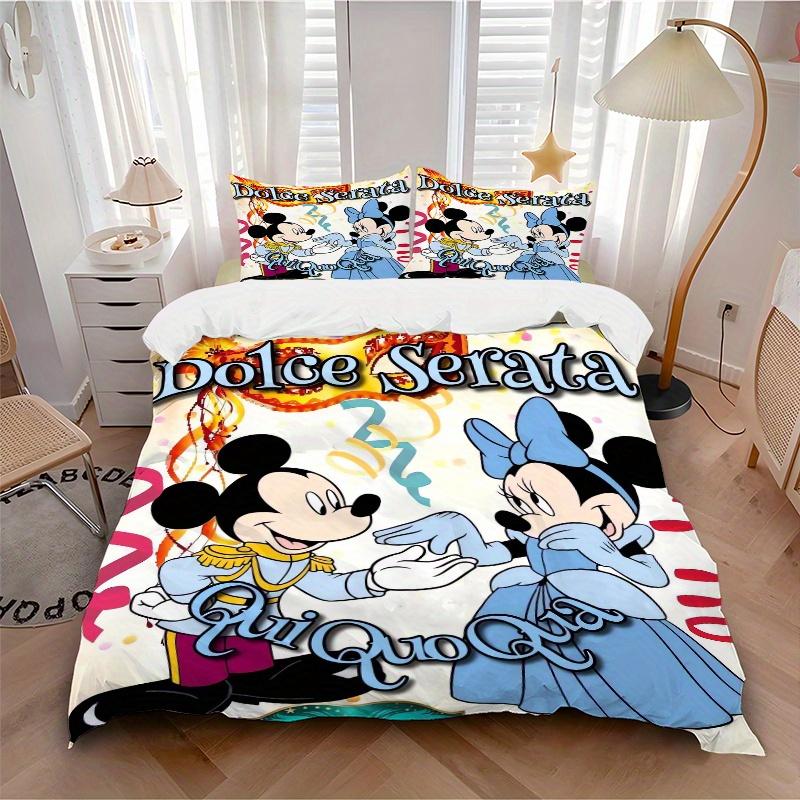 3pcs Mickey & Minnie Mouse Bedding Set - Includes 1 Quilt Cover and 2 Pillowcases, Comfortable Bedding with Stylish Design for Bedroom, Machine W