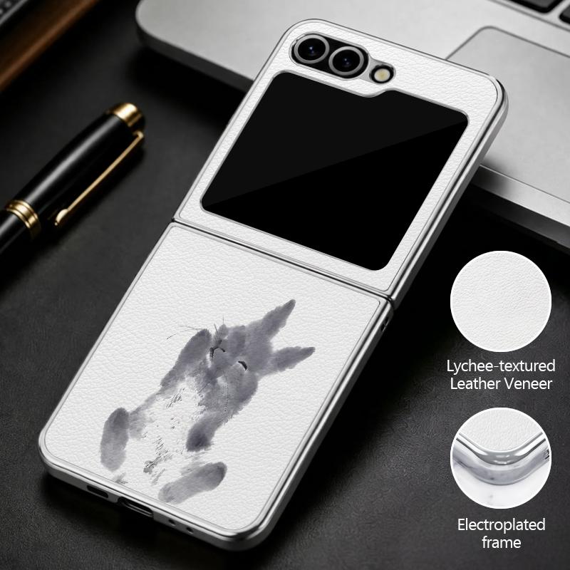 Милый Чехол С Принтом Кошки и Кролика Для Samsung Galaxy Z Flip 8 7 FE 6 5 4 Z Flip8 Flip7 Flip6 Flip5 Роскошная Металлическая Кожаная Накладка Чехол Для Телефона
