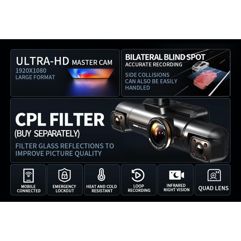 Автомобильный видеорегистратор TiESFONG, 4 канала, A99 FHD 1080P, для автомобильного видеорегистратора, 360°, автоматический видеорегистратор, ночное видение, поддержка WiFi, круглосуточный парковочный монитор