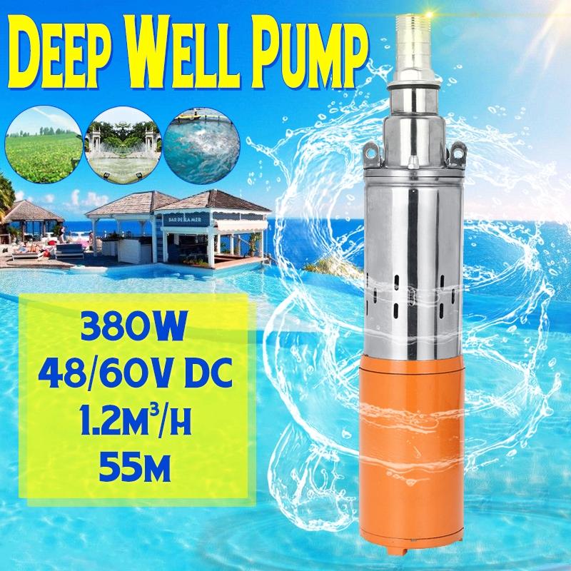 Solar Water Pump 48/60V 380W 1200L/h 55m Deep Well Pump DC Screw Submersible Pump Irrigation Garden Home Agricultural